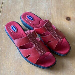 Dr. Scholls Red Leather Slide Sandals Womens Size 8.5